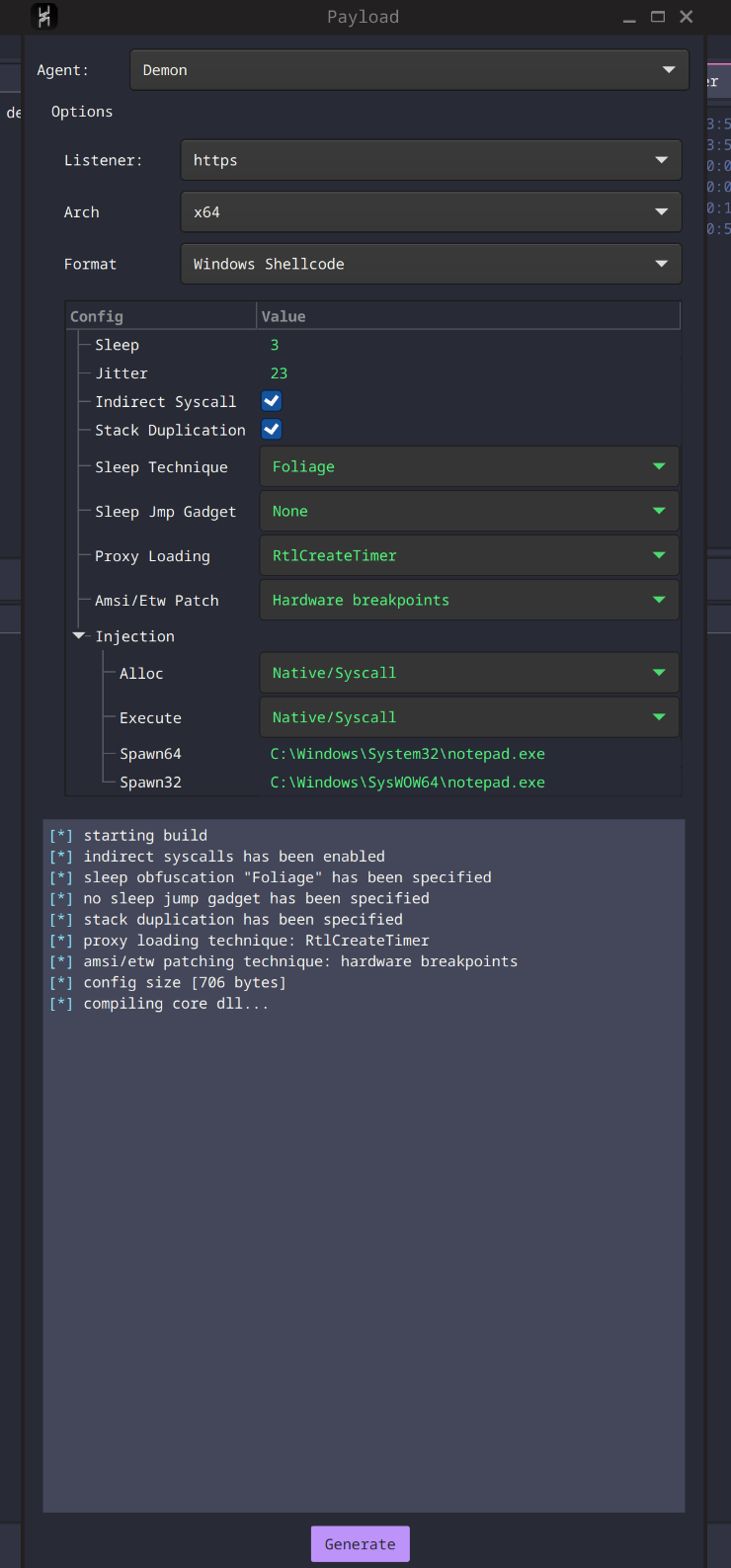 figure 7: Compile the payload
