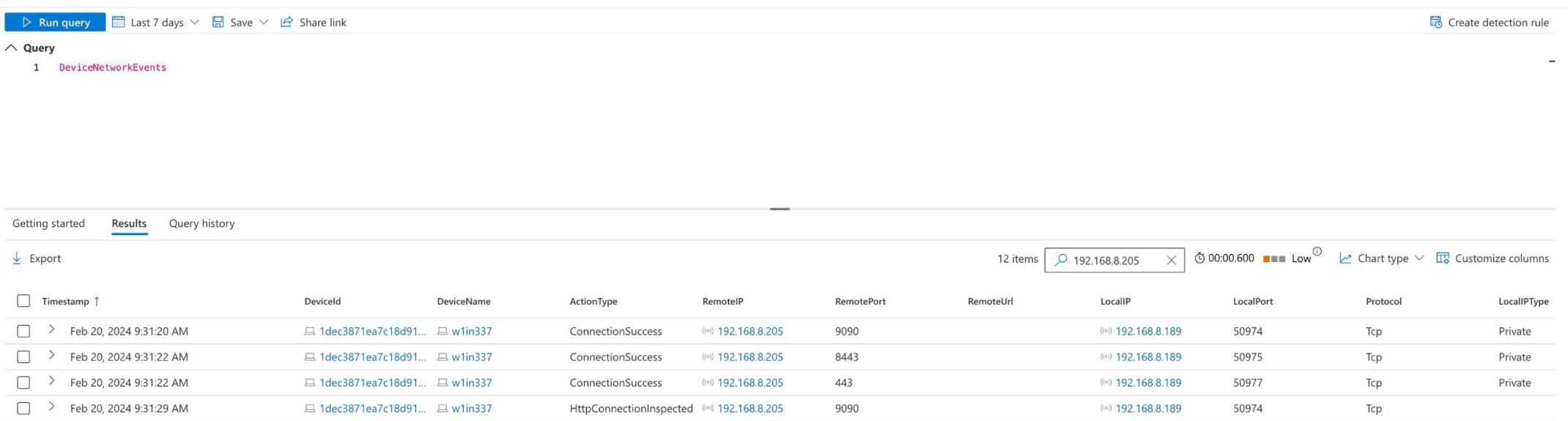 figure 19: Azure edr connection logs